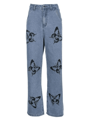 Jean boyfriend taille haute papillon