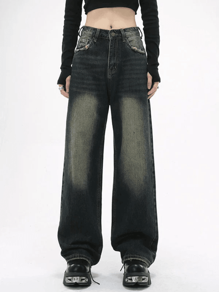 Jean boyfriend vintage à bords effilochés