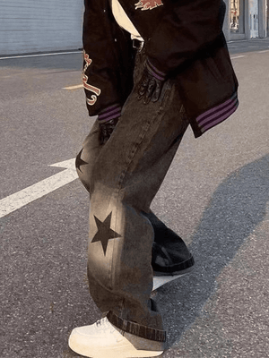 Jean boyfriend vintage à imprimé étoiles