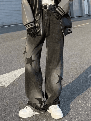 Jean boyfriend vintage à imprimé étoiles