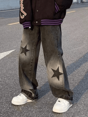 Jean boyfriend vintage à imprimé étoiles