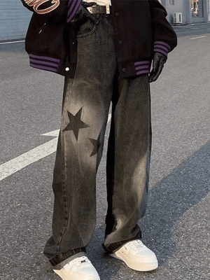 Jean boyfriend vintage à imprimé étoiles