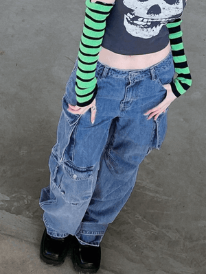 Jean cargo baggy à poches délavées vintage