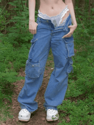 Jean cargo baggy à poches délavées vintage