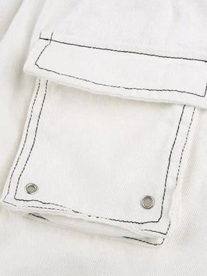 Jogger baggy blanc à rayures latérales