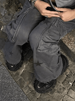 Jean cargo coupe boyfriend à imprimé étoiles vintage