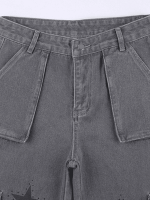 Jean cargo coupe boyfriend à imprimé étoiles vintage