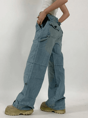 Jean cargo coupe droite avec ceinture