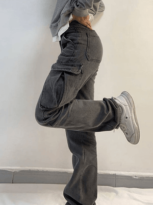 Jean cargo délavé à taille moyenne avec poche