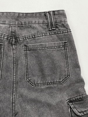 Jean cargo délavé à taille moyenne avec poche