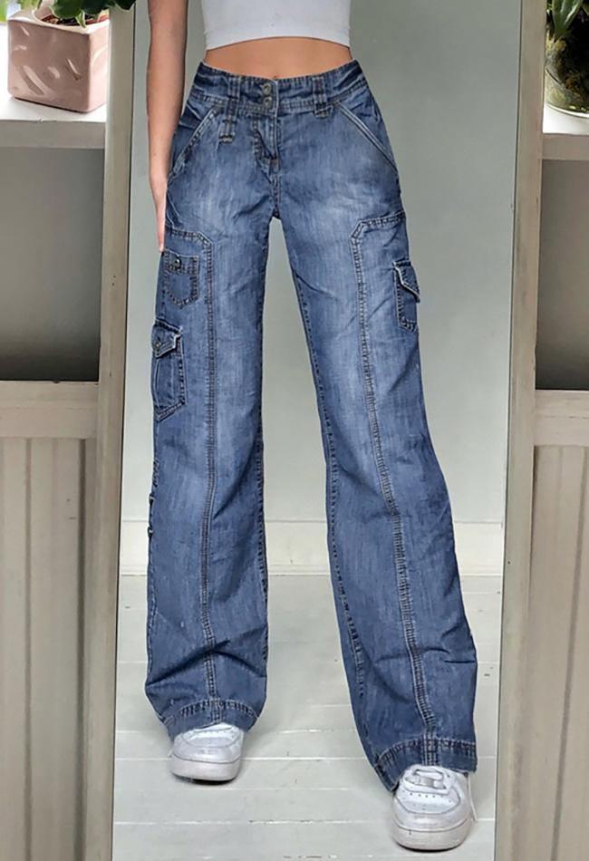 Jean cargo délavé avec poche