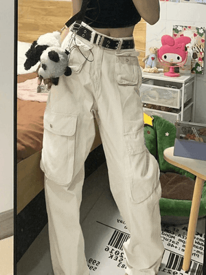 Jean cargo droit Y2K à poche plaquée