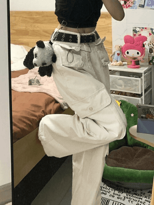 Jean cargo droit Y2K à poche plaquée