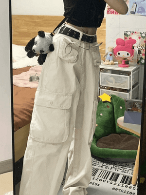 Jean cargo droit Y2K à poche plaquée