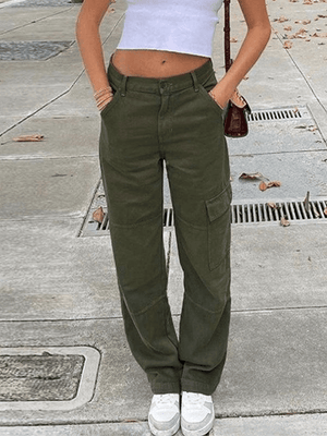 Jean cargo droit à poches plaquées