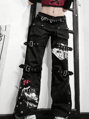 Jean cargo imprimé à bride à boucle