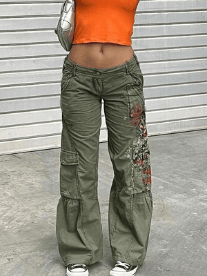 Jean cargo imprimé taille basse