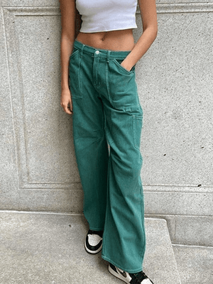 Jean cargo taille haute avec poche plaquée