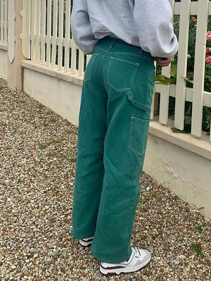 Jean cargo taille haute avec poche plaquée