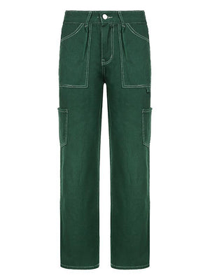 Jean cargo taille haute avec poche plaquée