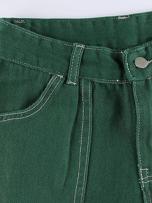 Jean cargo taille haute avec poche plaquée