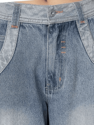 Jean cargo vintage à délavage clair et patchwork