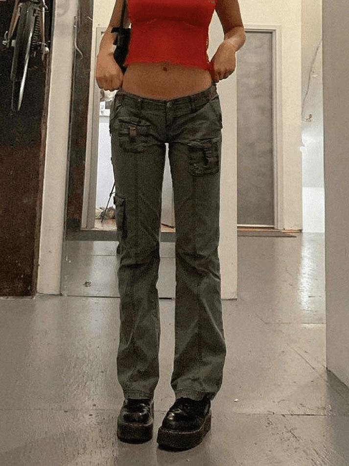 Jean cargo vintage avec poche à boucle