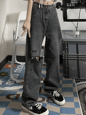 Jean déchiré effiloché délavé vintage