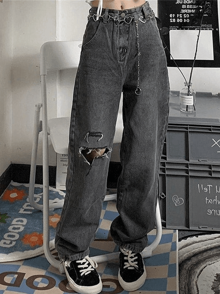 Jean déchiré effiloché délavé vintage