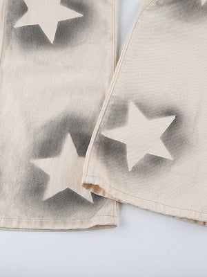 Jean étoile contrastant taille haute