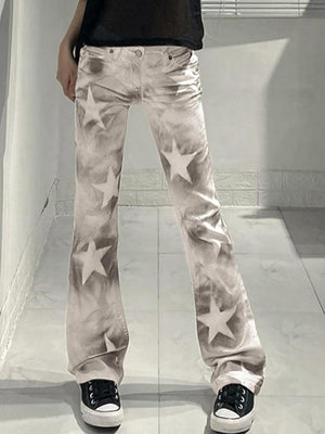 Jean étoile contrastant taille haute