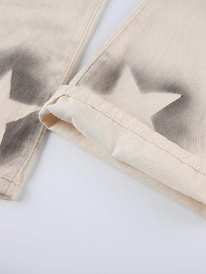 Jean étoile contrastant taille haute