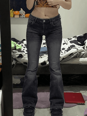 Jean évasé en denim délavé Y2K