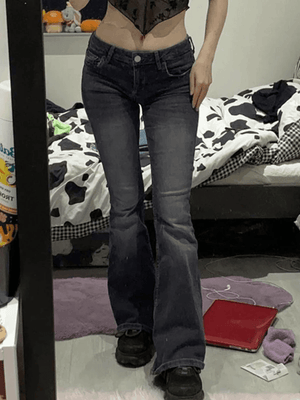 Jean évasé en denim délavé Y2K