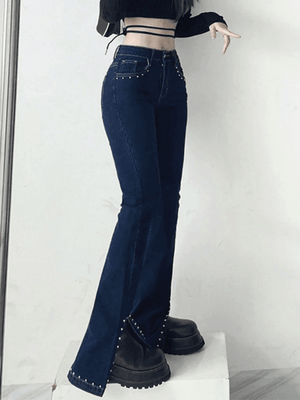 Jean évasé fendu avec perles Y2K