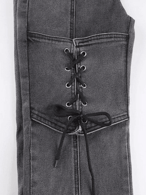 Jean évasé fendu patchwork à lacets