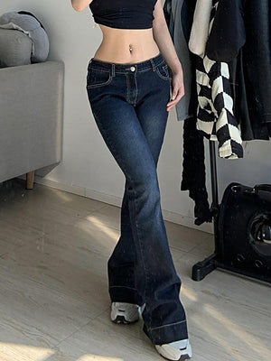 Jean évasé taille basse délavé