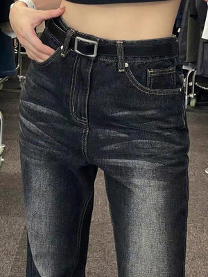 Jean évasé taille basse délavé