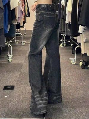 Jean évasé taille basse délavé