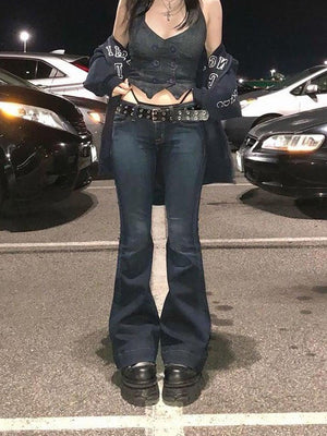 Jean évasé taille basse délavé