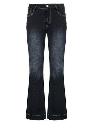 Jean évasé taille basse délavé