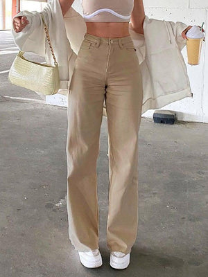 Jean évasé uni taille haute