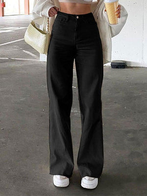 Jean évasé uni taille haute