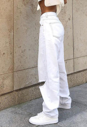 Jean extra-déchiré taille mi-haute