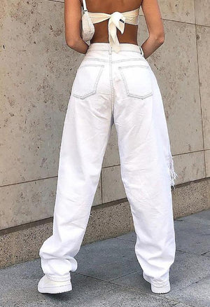 Jean extra-déchiré taille mi-haute