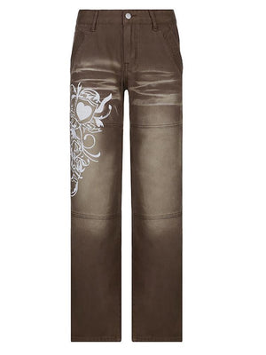 Jean imprimé cœur délavé vintage