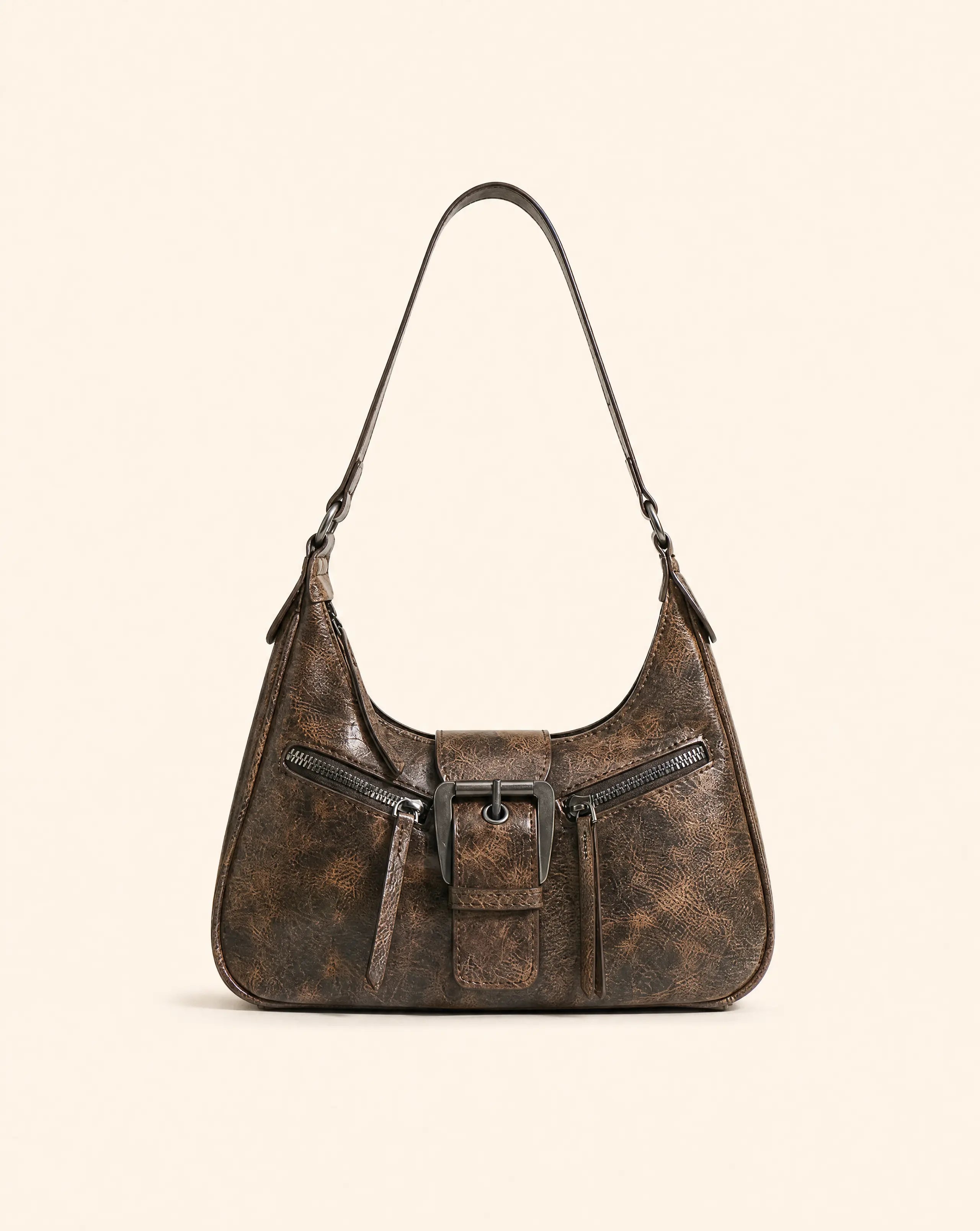 Kaela | Y2K Distressed Leather Zipper Bag