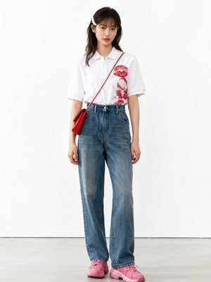 Kiss Tee with button front, Y2K graphic tee styled with low rise bottoms