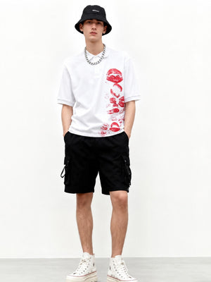 Kiss Tee with button front, Y2K graphic tee styled with low rise bottoms
