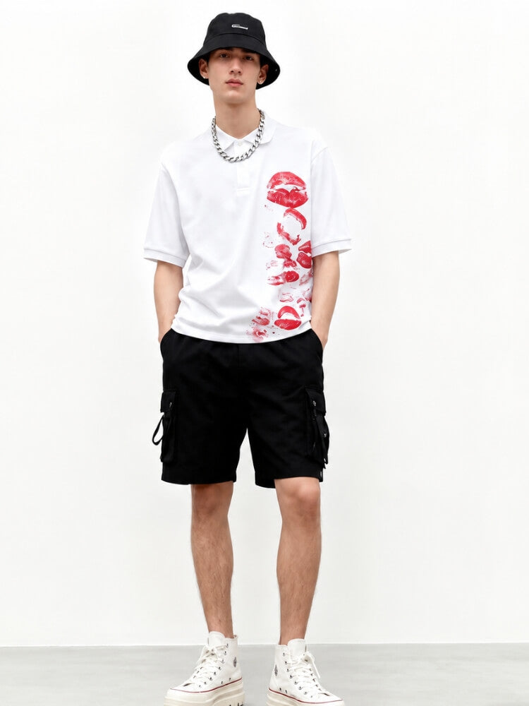 Kiss Tee with button front, Y2K graphic tee styled with low rise bottoms
